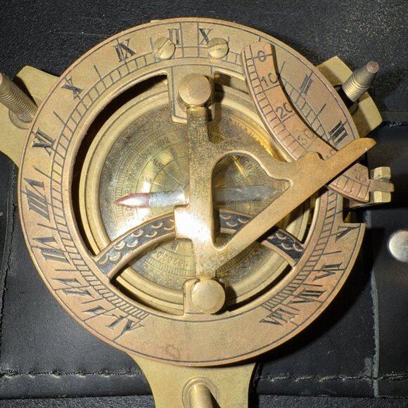 Sundial Wrist Watch Brass Compass & Leather Straps Nautical Steampunk Handmade - Picture 13 of 16